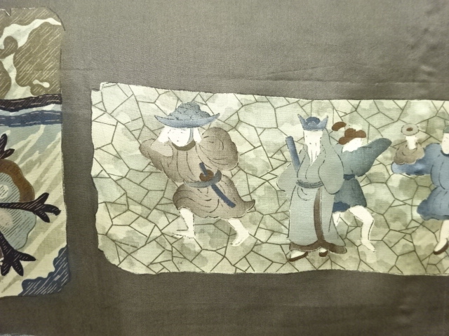 JAPANESE KIMONO / ANTIQUE MENS HAORI / SILK / OSHIMA TSUMUGI / PEOPLE IN THE PAST (LINING)